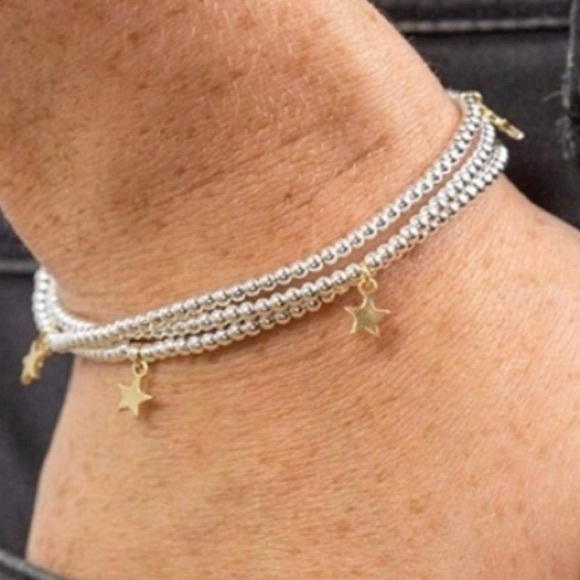 Beaded charm silver star bracelet set (3) - Picture 2 of 5